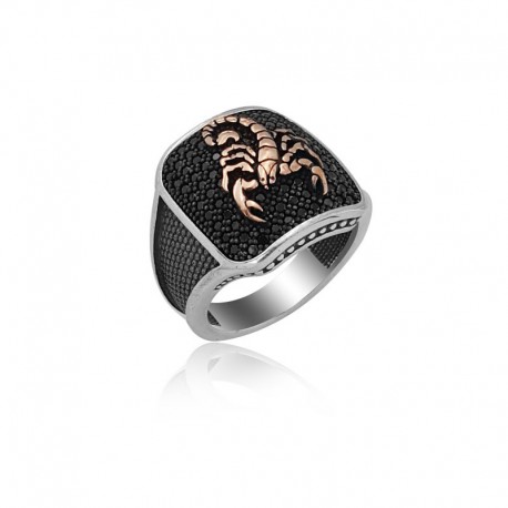 ANELLO UOMO CON SCORPIONE,SWAROVSKI  IN ARGENTO